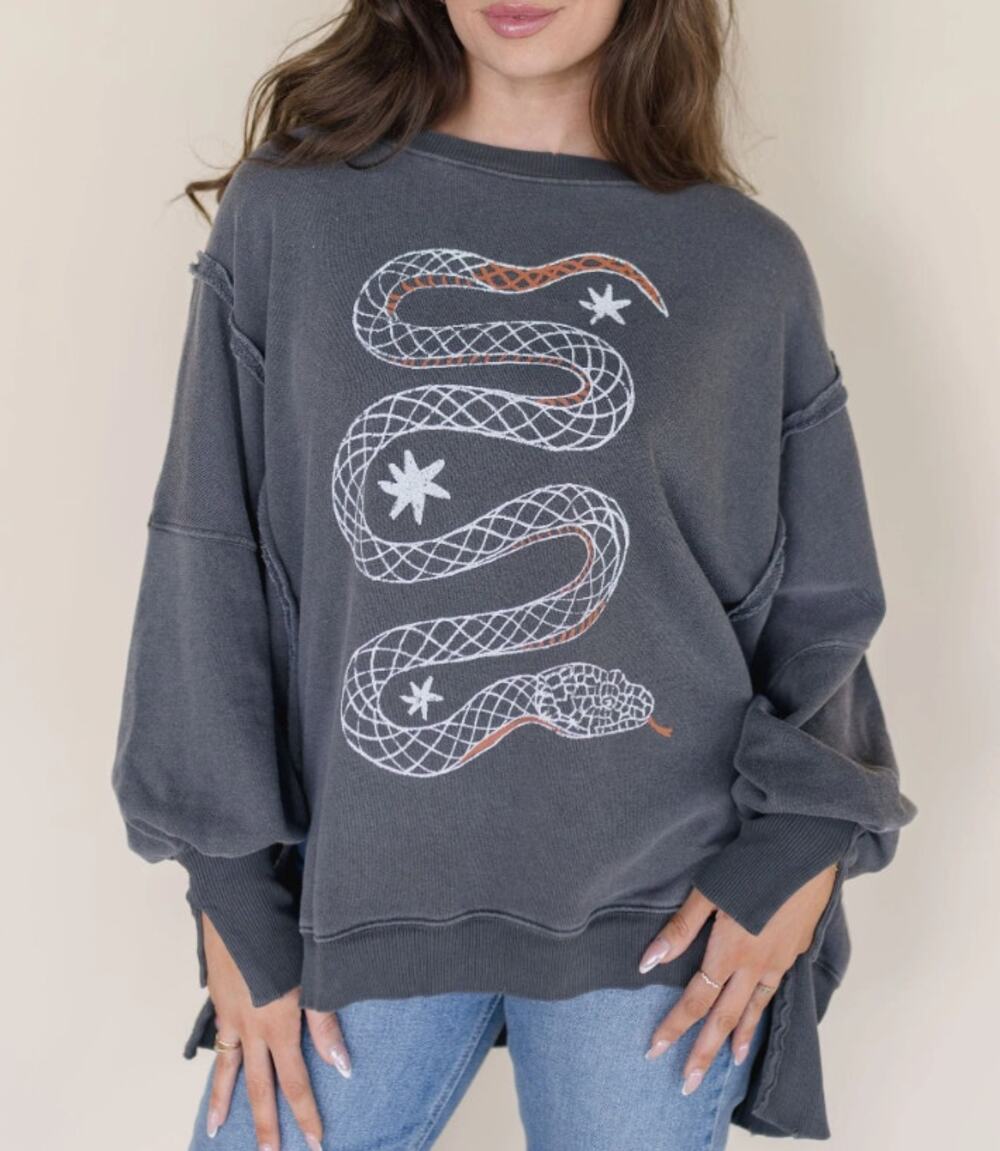 We The Free Camden Gray Snake Graphic Oversized Sweatshirt XL